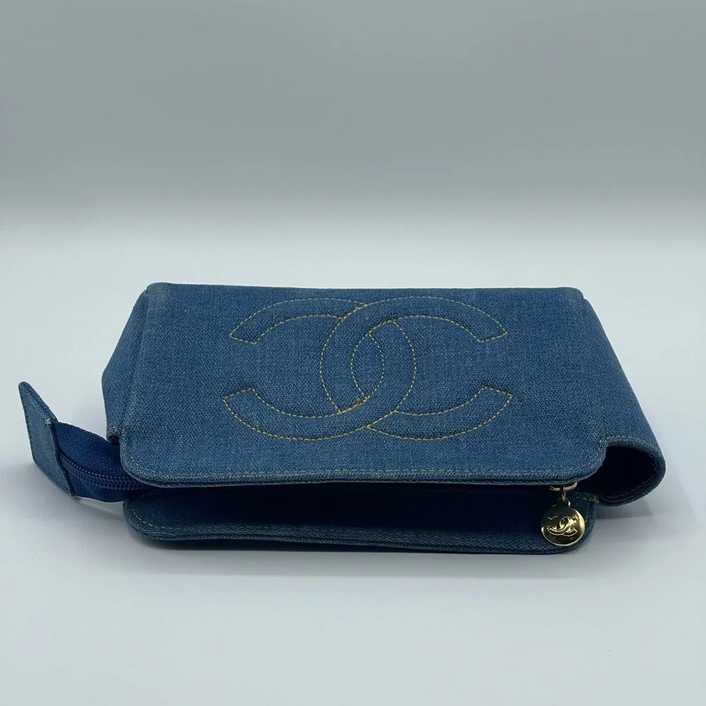 Chanel Denim Jean CC Logo Coco Vanity Makeup Cosmetic Case Pouch Vintage Bag - Picture 7 of 16